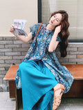 Queen 2-Piece Blue Print Cheongsam Set