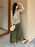 Johanna 2-Piece Vintage Print Vest Set Cheongsam