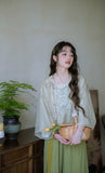 Peony 2-Piece Algae Green Lace Cheongsam Top
