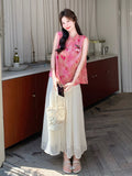 Una 2-Piece Printed Mandarin Collar Cheongsam Set