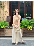 Luster 2-Piece Black Jacquard Vest Set Cheongsam
