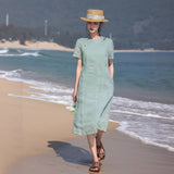 Zelda Gorgeous Modern Ramie Embroidered Cheongsam Qipao Dress