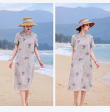 Heloise Immaculate Mandarin Collar Floral Ramie Cheongsam Qipao Dress