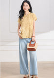Melisande Peach Pink Jacquard Cheongsam Top
