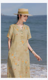 Kiara Flowing V Neck Floral Linen Cheongsam Qipao Dress