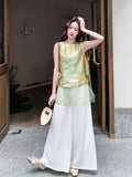 Esteemed 2-Piece Jacquard Vest Pants Set Cheongsam