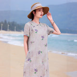 Heloise Immaculate Mandarin Collar Floral Ramie Cheongsam Qipao Dress