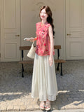 Una 2-Piece Printed Mandarin Collar Cheongsam Set