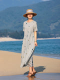 Aster Gray Textured Embroidery Cheongsam Dress