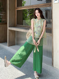 Geranium 2-Piece Butterfly Print Mesh Cheongsam Set