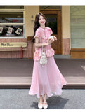 Empress 2-Piece Pink Jacquard Cheongsam Set