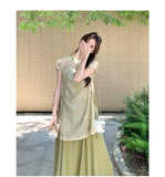 Elegance 2-Piece Green Jacquard Cheongsam Set