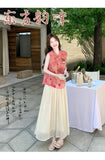 Una 2-Piece Printed Mandarin Collar Cheongsam Set