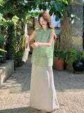 Eva 2-Piece Jacquard Top and Pants Set Cheongsam
