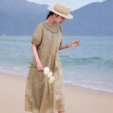 Violetta Iconic Ramie Embroidered Cheongsam Dress Puff Sleeves Qipao