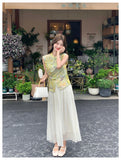 Tigereye 2-Piece Print Frog-Button Cheongsam Set