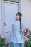 Pansy Light Blue Embroidered Cheongsam Dress