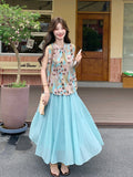 Lily 2-Piece Oil Painting Print Cheongsam Set
