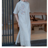 Presto Linen Embroidered Modern Cheongsam Dress