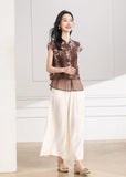 Adela 2-Piece Coffee Green Flower Cheongsam Set