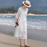 Cashmere Gregarious V Neck Embroidered Cheongsam Qipao Dress