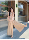 Delphine 2-Piece Floral Print Vest Wide-Leg Pants Cheongsam