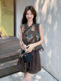 Longevity 2-Piece Asymmetrical Print Top Set Cheongsam