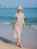 Sky Woven Gray Embroidered Cheongsam Dress