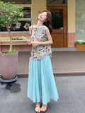 Lily 2-Piece Oil Painting Print Cheongsam Set