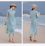 Sparkle Luxe Slit Ramie Embroidered Cheongsam Qipao Dress