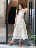 Princess Honed White Cheongsam Dress Irregular Hem Qipao
