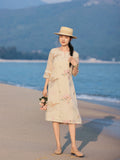 Villa Peach Shadow Embroidered Cheongsam Dress