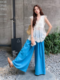 Spinel Iconic Lace Embroidered Top Wide Leg Pants Cheongsam Qipao Set