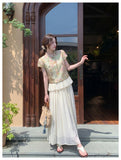 Spica 2-Piece Floral Pleated Cheongsam Set