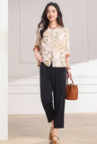 Dame Pink Yellow Pattern Cheongsam Top