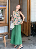 Rosalinda 2-Piece Printed Vest Wide-Leg Pants Cheongsam