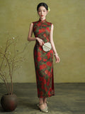 Sunset Sonorous Exquisite Silk Cheongsam Dress Rose Qipao