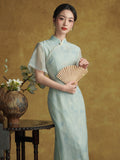 Allegro Glamorous Light Blue Embroidered Cheongsam Dress Qipao
