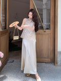 Quintina 2-Piece Satin Crochet Cheongsam Dress