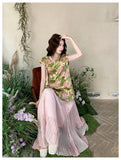 Ensemble 2-Piece Printed Sleeveless Cheongsam Set