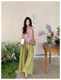 Cassiopeia 2-Piece Pink Jacquard Cheongsam Set