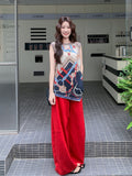 Throne 2-Piece Vintage Print Top Set Cheongsam