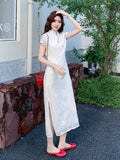 Moonbeam Halcyon Embroidered Cheongsam Dress Stand Collar Qipao