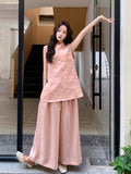 Citrine 2-Piece Pink V-Neck Cheongsam Set
