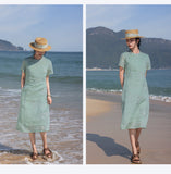 Zelda Gorgeous Modern Ramie Embroidered Cheongsam Qipao Dress