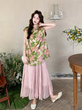 Ensemble 2-Piece Printed Sleeveless Cheongsam Set