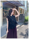Charm 2-Piece Black Ruffle Cheongsam Set
