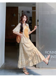 Garnet 2-Piece Beige Lace V-Neck Cheongsam Set