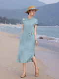 Sparkle Luxe Slit Ramie Embroidered Cheongsam Qipao Dress