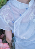 Pansy Light Blue Embroidered Cheongsam Dress